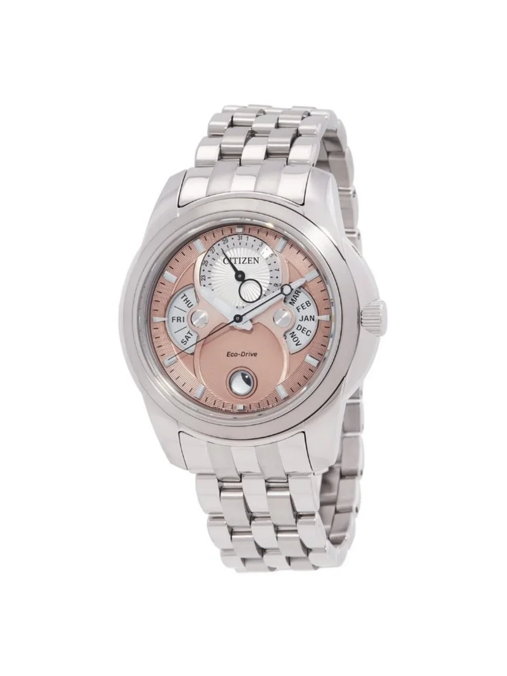 NWT Citizen Calendrier Moon Phase Eco-Drive Salmon Dial Watch